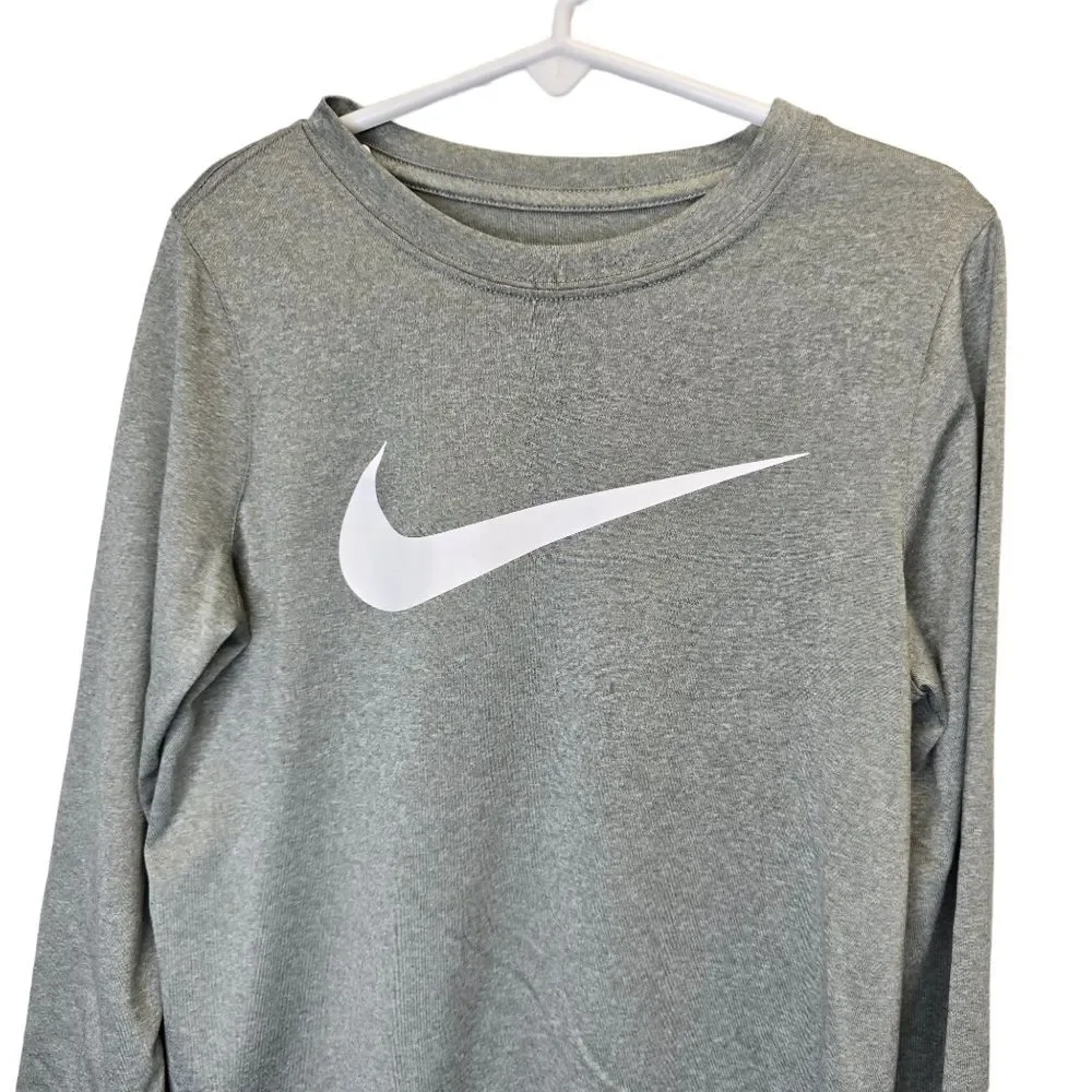 Nike Boys Small The Nike Tee Swoosh Dri-Fit Long Sleeve Shirt Grey White